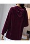 Women's Long Sleeve Hooded Lace-Up Velvet Long Blouse - 2