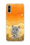 Redmi 9A Compatible Gray Cat Sunflower Printed Transparent Phone Case with Scarf