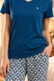 Women's Crew Neck Regular Fit Pigment Printed Summer Short Sleeve Capri Pajama Set - 3