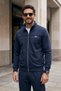 Men's Camisole Model Two-Pocket Jacket Flat Bottom Tracksuit Set 2711 Navy Blue-Navy Blue - 2