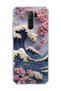 Redmi 9 Compatible Wave and Cherry Blossom Printed Transparent Phone Case
