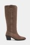 Utah Dark Beige Suede Leather Pointed Toe Thick Heel Women's Dallas Boots - 5