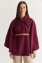Women's Oversize Gold Button Detailed Felt Textured Collared Belted Poncho 55022 60286553 - 2
