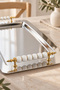 Damla Çelik Tea Coffee Breakfast and Presentation Tray 48 X 28 cm White with Beaded Handle and Gold Detail - 3