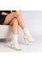 Shoes Cream Suede Pointed Toe Thin Heeled Stretch Boots