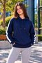 Women's Striped Detail Hooded Sweatshirt with Kangaroo Pocket - 2
