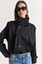 Women's Stand Collar Double Breasted Buttoned Epaulets and Pocket Detailed Lined Short Trench Coat 5677 60286667