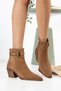 Vi̇ctori̇a Model Genuine Leather Earth Suede Pointed Toe Buckle Thick Heel Side Zipper Women's Daily Boots - 5
