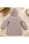 Special Production Nova Fabric Girls' Hooded Coat Beige Color Zippered Winter Thick Coat - 3