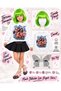 Girl's Sweatshirt with Manifest Print, 3-Thread Sweatshirt + Manifest Sueda Green Wig + Face Stone (Resistant to Washing and Drying)
