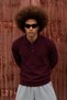 Men's Polo Collar Buttoned Casual Burgundy Sweater - 3
