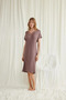 Short-Sleeved Brown Viscose Nightgown with Lace Collar