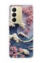 Realme C75 Compatible Wave and Cherry Blossom Printed Transparent Phone Case