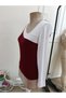 Women's long sleeve asymmetric neck detailed two-tone viscose blouse - 6