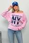 Women's Boat Neck New York Printed Modal Sweatshirt Pink - 12455