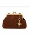 Women's Suede Gold Detailed Chain Strap Scholarship Medium Size Evening Dress Shoulder and Hand Bag