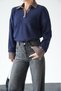 Women's Denim Detailed Polo Neck Knitwear Sweater - 2