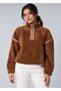 Women's Plush Oversize Half-Zipper Sweatshirt with Stripe Detail - 4