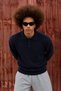 Men's Polo Collar Buttoned Casual Navy Blue Sweater - 3