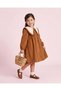 Girls Brown Embroidered Collar Long Sleeve Dress - 2