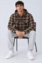 Men's Hooded Zippered Brown Plaid Shirt - 4