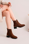 Brown Suede Gold Buckle Detailed Thick Heeled Zippered Women's Boots - 2