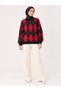 Women's Oversized Sweater with Embroidered Diamond Pattern - 2