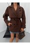 Women's Short Double-Breasted Collared Belted Buttoned Oversize Seasonal Trench Coat - 3