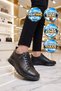 Orthopedic Comfortable Sole Lace-Up Black Genuine Leather Women's Casual Shoes 3600 - 3