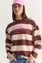 Women's Brown-Yellow New York City Printed Striped Crew Neck Oversize Sweatshirt 927 60286668