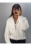 Women's Ecru Reversible Zippered High Collar Knitted Cardigan - 2