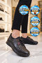 Orthopedic Comfortable Sole Rubber Laced Rubber Sole Black Genuine Leather Women's Casual Shoes 3660 - 3