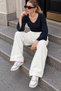 Women's White Relaxed Draped Pants with Pockets - 6