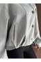 Women's Stand Collar Asymmetrical Buttoned Balloon Sleeve Oversize Short Cashmere Coat - 5