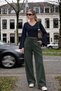 Women's Khaki Relaxed Draped Pants with Pockets - 2
