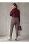 Women's Plus Size Gathering Fabric Trousers with Elastic Waist Lycra Narrow Leg Mink - 5