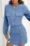 Women's Blue Gold Buttoned Textured Tweed Double Suit - Jacket and Skirt Set - 6