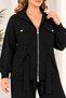 Plus Size Zippered Knitwear Set with Waist Belt Black - 3