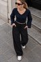Women's Black Relaxed Draped Pants with Pockets - 3