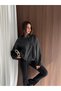 Women's Stand Collar Asymmetrical Buttoned Balloon Sleeve Oversize Short Cashmere Coat - 3