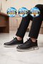 Rubber Laced Rubber Sole Sneaker Black Genuine Leather Stylish Comfortable Men's Casual Shoes Hz2420-Ks016 - 3