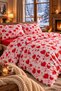 Double Size Heart Pattern Duvet Cover Set Solid Color with Flat Sheet 2Pcs Pillowcases Soft Texture Breathable Bedding Set - 5