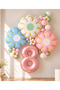Party 8 Years Old Pastel Daisy Themed Birthday Balloon Set – Rose Gold Number Foil Balloon, Pink Blue Green Concept