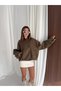Women's Stand Collar Asymmetrical Buttoned Balloon Sleeve Oversize Short Cashmere Coat - 2
