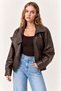 Women's Oversize Stand Collar Brown Leather Jacket - 3