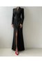 V-Neck Deep Slit Padded Button Detailed Premium Maxi Long Dress - 6