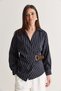 Women's Striped Double-Breasted Collar Belt Detailed Waist-Hugging Shirt 2370 60286690 - 2