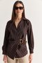 Women's Striped Double-Breasted Collar Belt Detailed Waist-Hugging Shirt 2370 60286690 - 4