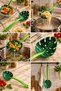Leaf-Shaped Perforated Pasta Serving Spoon with Strainer and Colander Monstera Design 1 Piece Green - 2