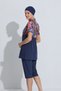 Women's Semi-Closed Swimsuit Set 4 Pieces Short Sleeve Zippered Patterned Navy Blue - 2